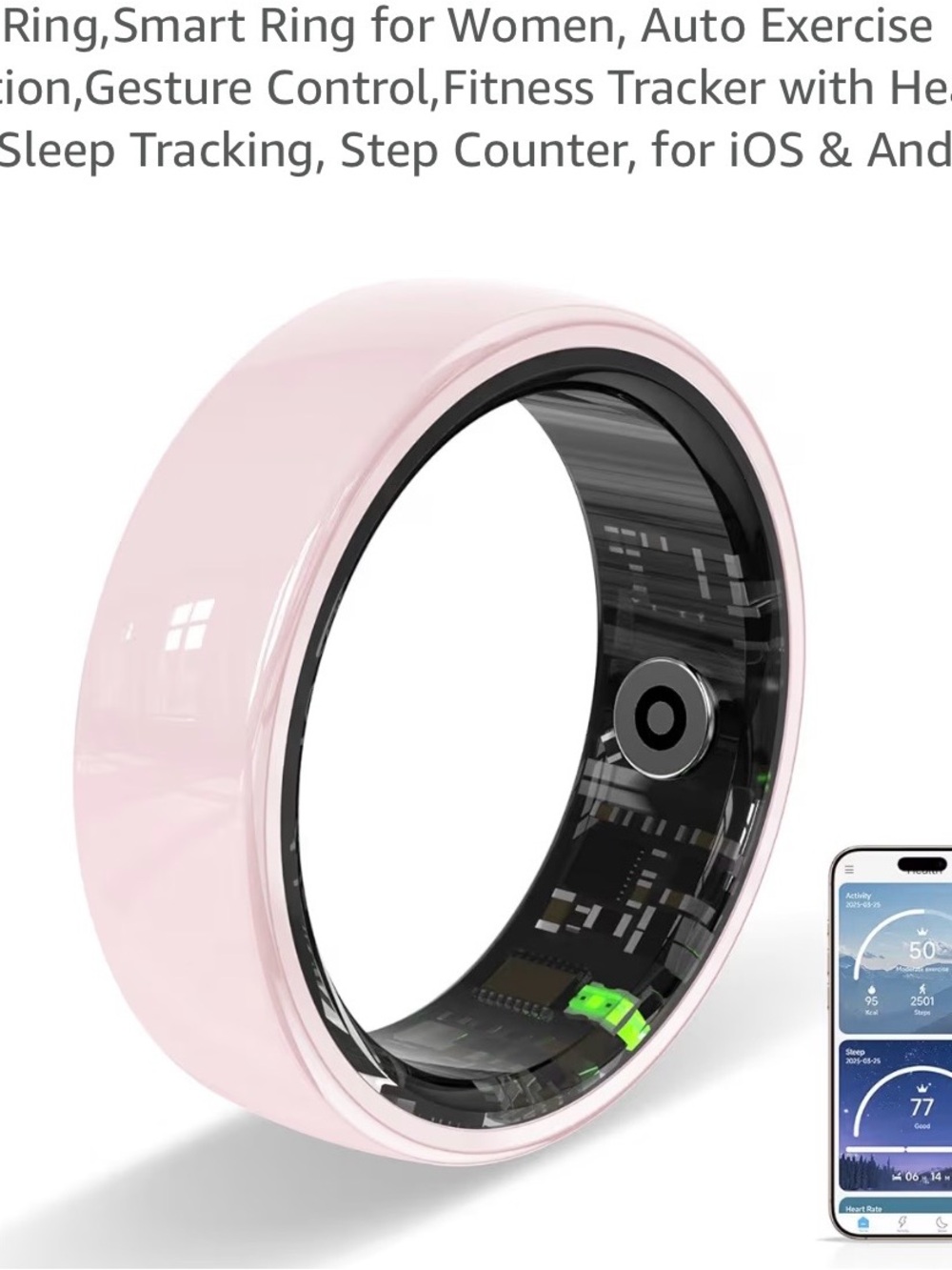 Smart Fitness Ring for Women - Pink Health & Sleep Tracker